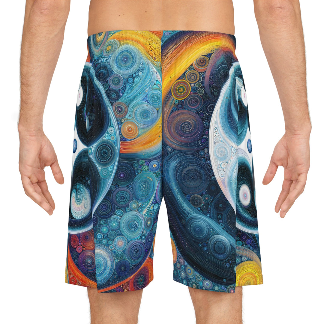 Cosmic Swirl Harmony - AOP Basketball Shorts - All Over Prints - g(0D·IO) - Seam thread color automatically matched to design - S -