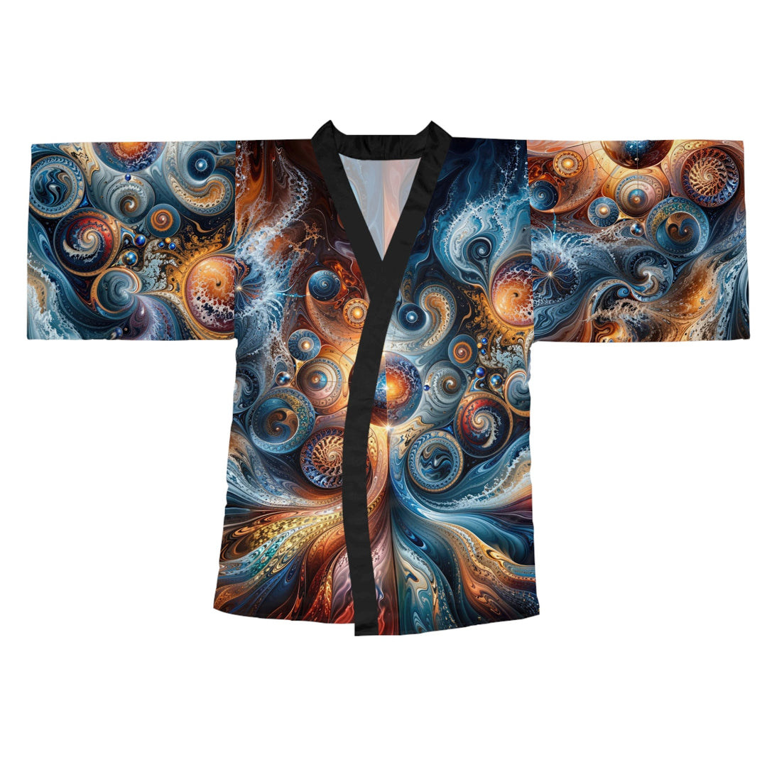 Cosmic Swirl Harmony - Long Sleeve Kimono Robe - All Over Prints - g(0D·IO) - XS - Black -