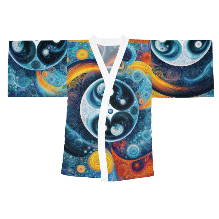 Cosmic Swirl Harmony - Long Sleeve Kimono Robe - All Over Prints - g(0D·IO) - XS - White -