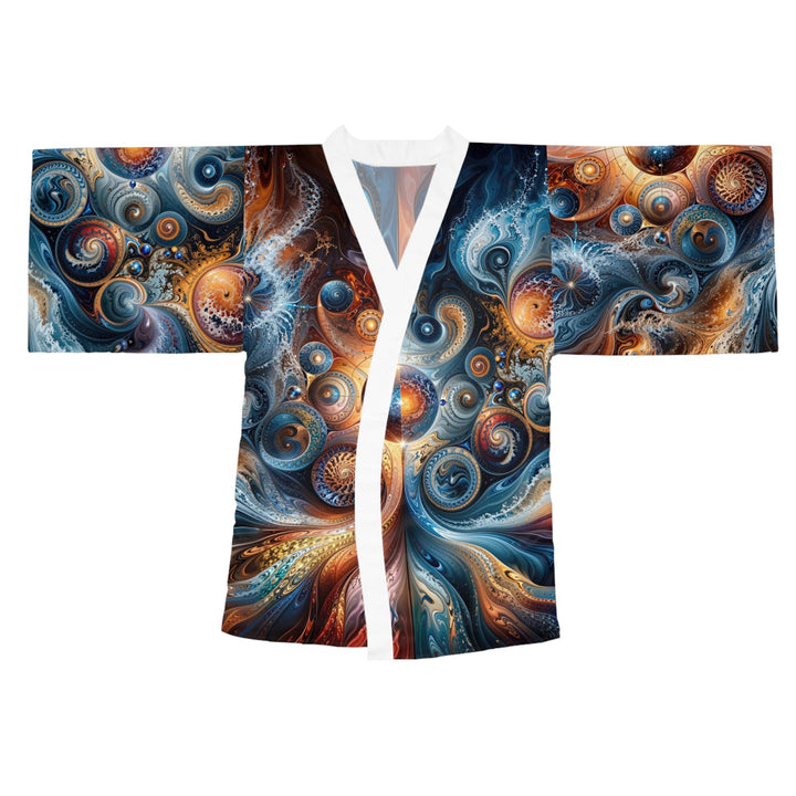 Cosmic Swirl Harmony - Long Sleeve Kimono Robe - All Over Prints - g(0D·IO) - XS - White -