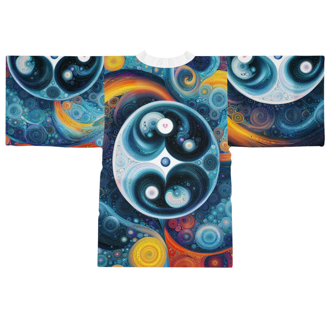 Cosmic Swirl Harmony - Long Sleeve Kimono Robe - All Over Prints - g(0D·IO) - XS - Black -