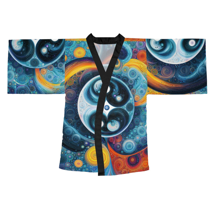 Cosmic Swirl Harmony - Long Sleeve Kimono Robe - All Over Prints - g(0D·IO) - XS - Black -