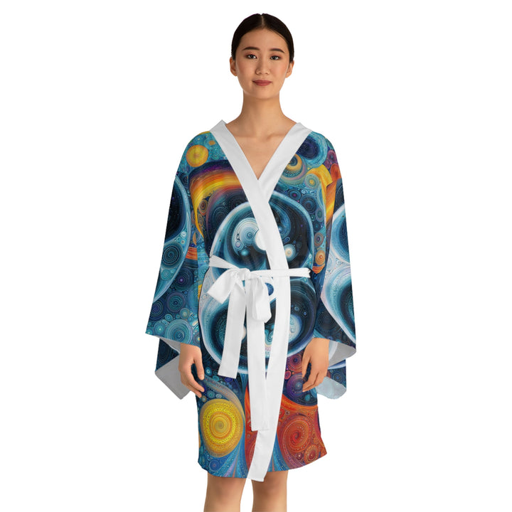 Cosmic Swirl Harmony - Long Sleeve Kimono Robe - All Over Prints - g(0D·IO) - XS - Black -