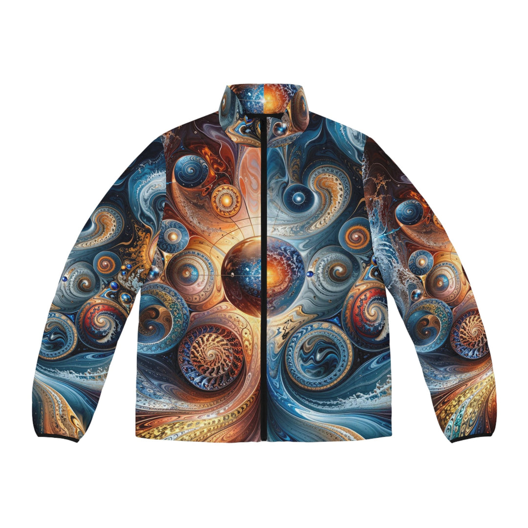 Cosmic Swirl Harmony - Puffer Jacket - All Over Prints - g(0D·IO) - S - Black zipper -