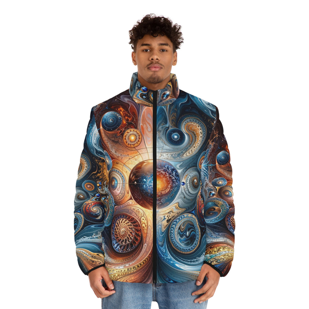 Cosmic Swirl Harmony - Puffer Jacket - All Over Prints - g(0D·IO) - S - Black zipper -