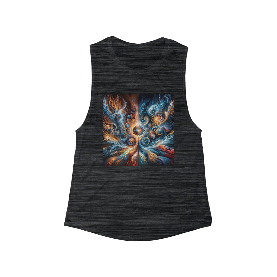 Cosmic Swirl Harmony - Women's Flowy Scoop Muscle Tank - Tank Top - g(0D·IO) - S - Black Slub -