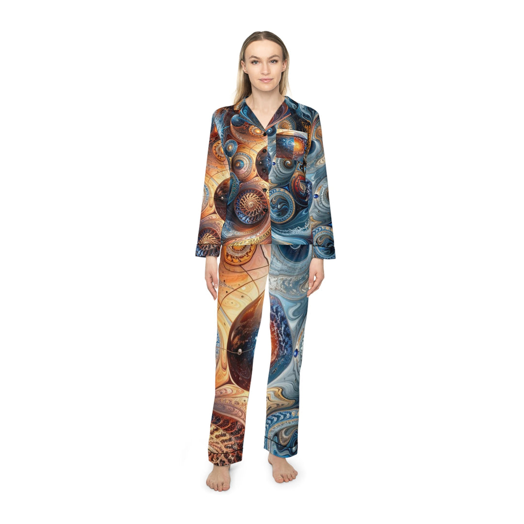 Cosmic Swirl Harmony - Women's Satin Pajamas - All Over Prints - g(0D·IO) - XS/S - Black -