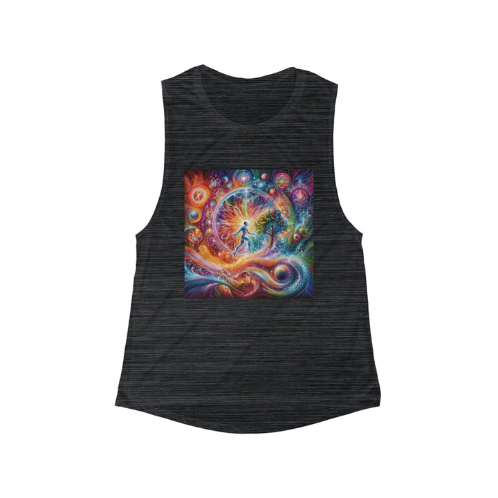 Cosmic Vibrant Energy - Women's Flowy Scoop Muscle Tank - Tank Top - g(0D·IO) - S - Black Slub -