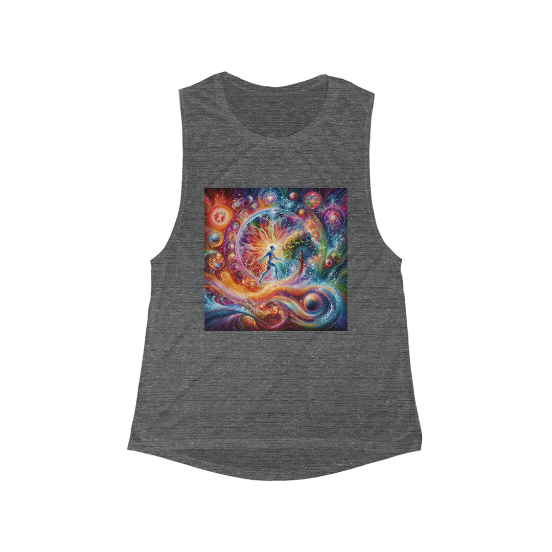 Cosmic Vibrant Energy - Women's Flowy Scoop Muscle Tank - Tank Top - g(0D·IO) - S - Asphalt Slub -