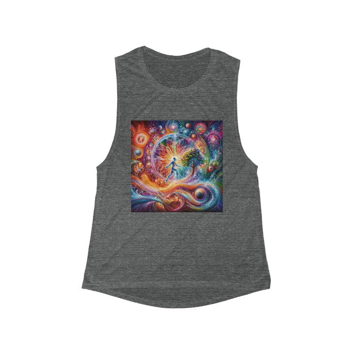 Cosmic Vibrant Energy - Women's Flowy Scoop Muscle Tank - Tank Top - g(0D·IO) - S - Asphalt Slub -