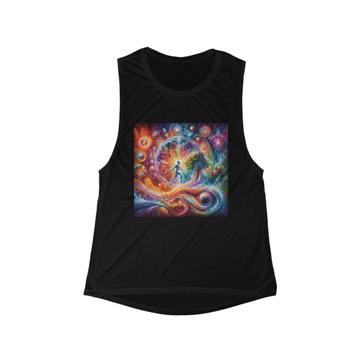 Cosmic Vibrant Energy - Women's Flowy Scoop Muscle Tank - Tank Top - g(0D·IO) - S - Black -