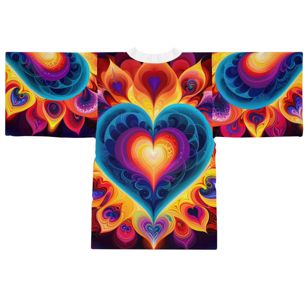 Cosmic Vibrant Heart - Long Sleeve Kimono Robe - All Over Prints - g(0D·IO) - XS - Black -