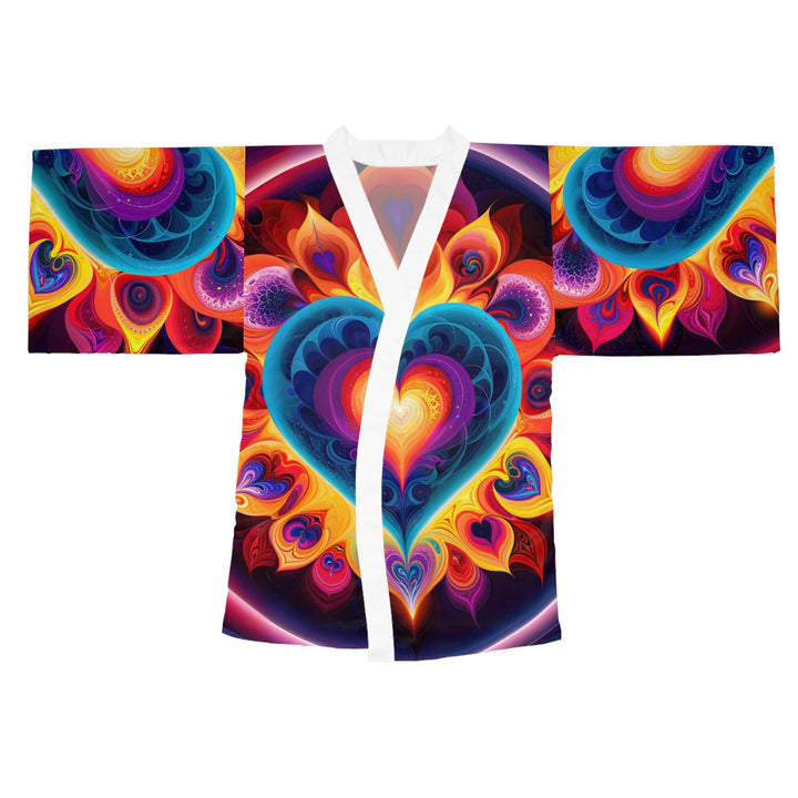 Cosmic Vibrant Heart - Long Sleeve Kimono Robe - All Over Prints - g(0D·IO) - XS - White -