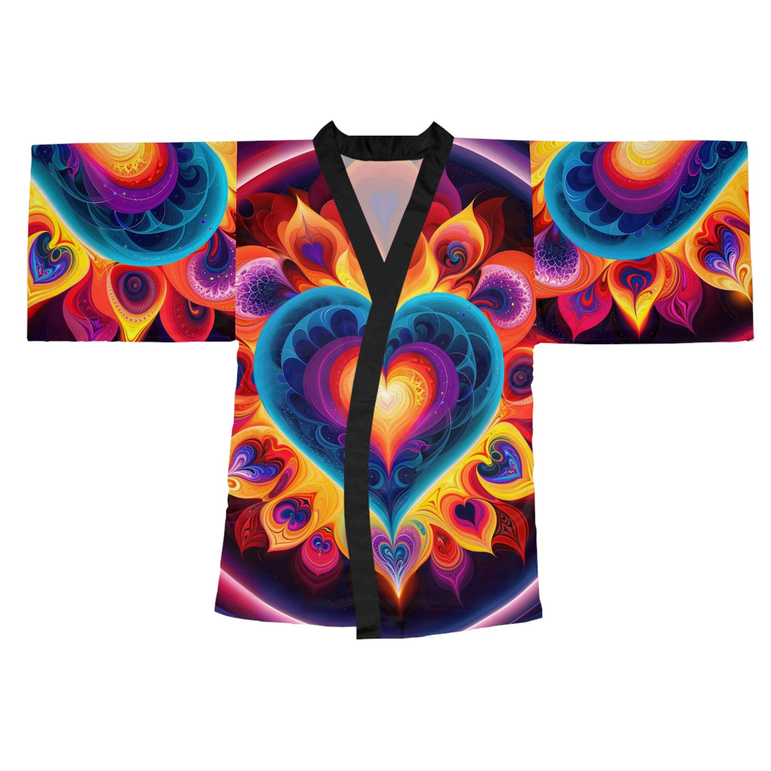 Cosmic Vibrant Heart - Long Sleeve Kimono Robe - All Over Prints - g(0D·IO) - XS - Black -