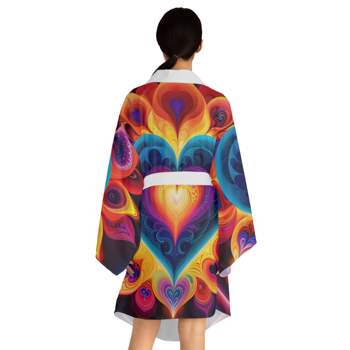 Cosmic Vibrant Heart - Long Sleeve Kimono Robe - All Over Prints - g(0D·IO) - XS - Black -