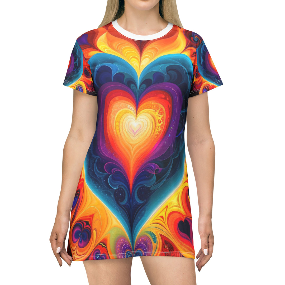 Cosmic Vibrant Heart - T-Shirt Dress - All Over Prints - g(0D·IO) - XS - -