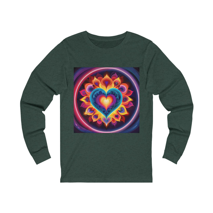 Cosmic Vibrant Heart - Unisex Jersey Long Sleeve Tee - Long-sleeve - g(0D·IO) - S - Heather Forest -