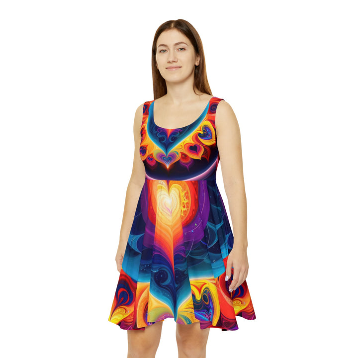 Cosmic Vibrant Heart - Women's Skater Dress - All Over Prints - g(0D·IO) - L - -