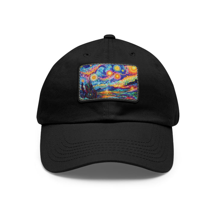 Cosmic Vibrant Landscape - Dad Hat - Hats - g(0D·IO) - Black / Black patch - Rectangle - One size