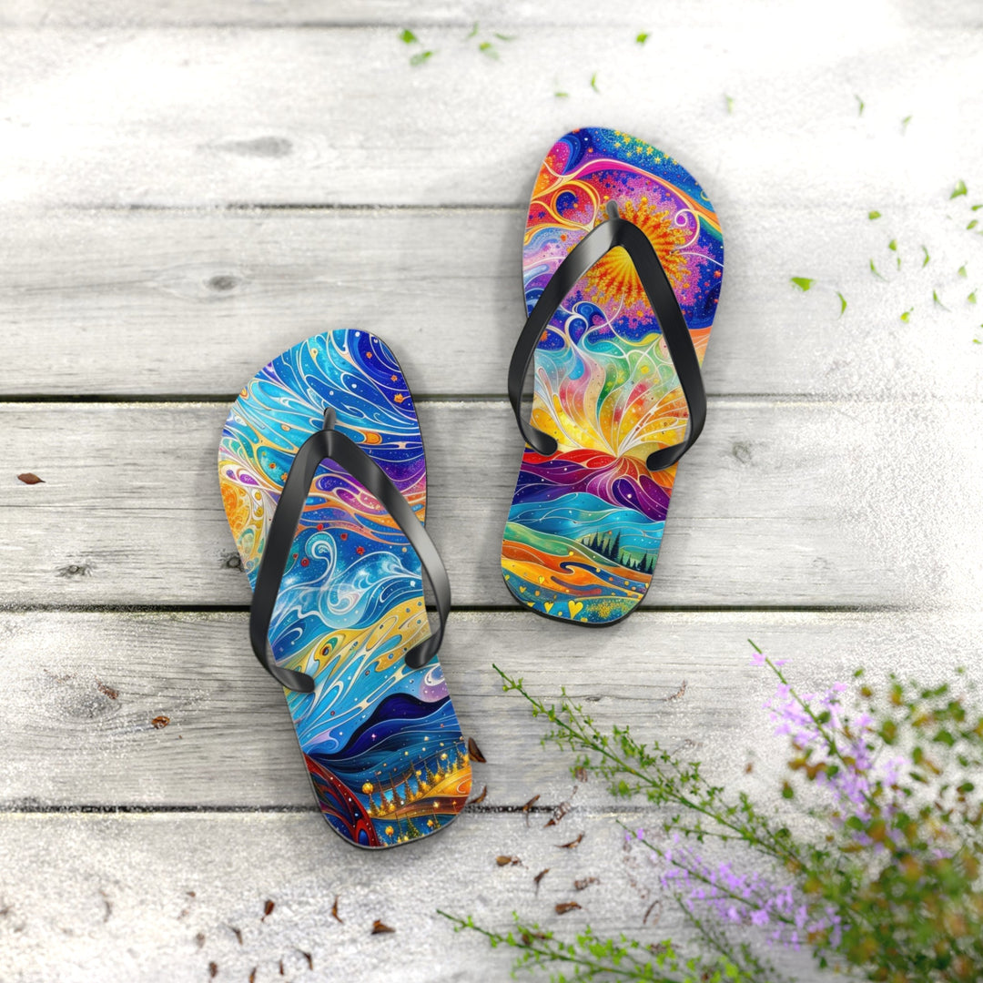 Cosmic Vibrant Landscape - Flip Flops - Shoes - g(0D·IO) - XL - Black sole -