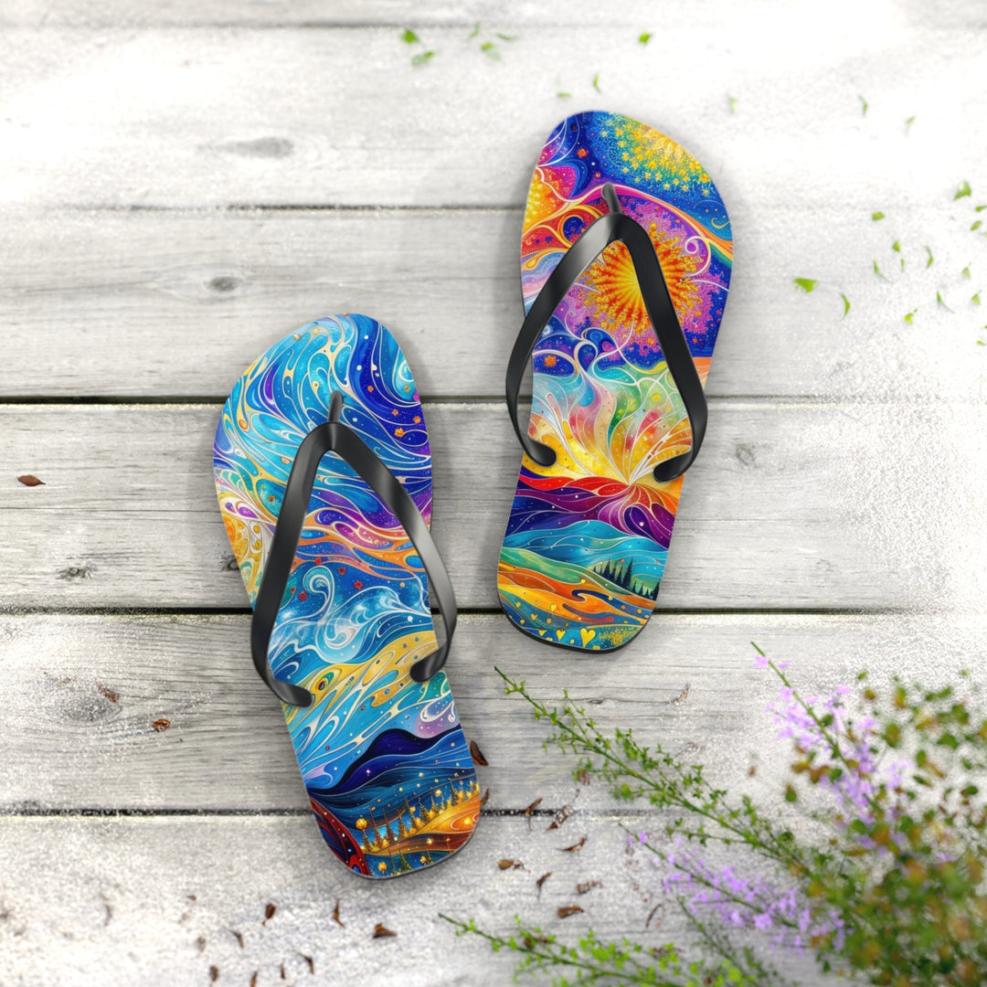 Cosmic Vibrant Landscape - Flip Flops - Shoes - g(0D·IO) - XL - Black sole -