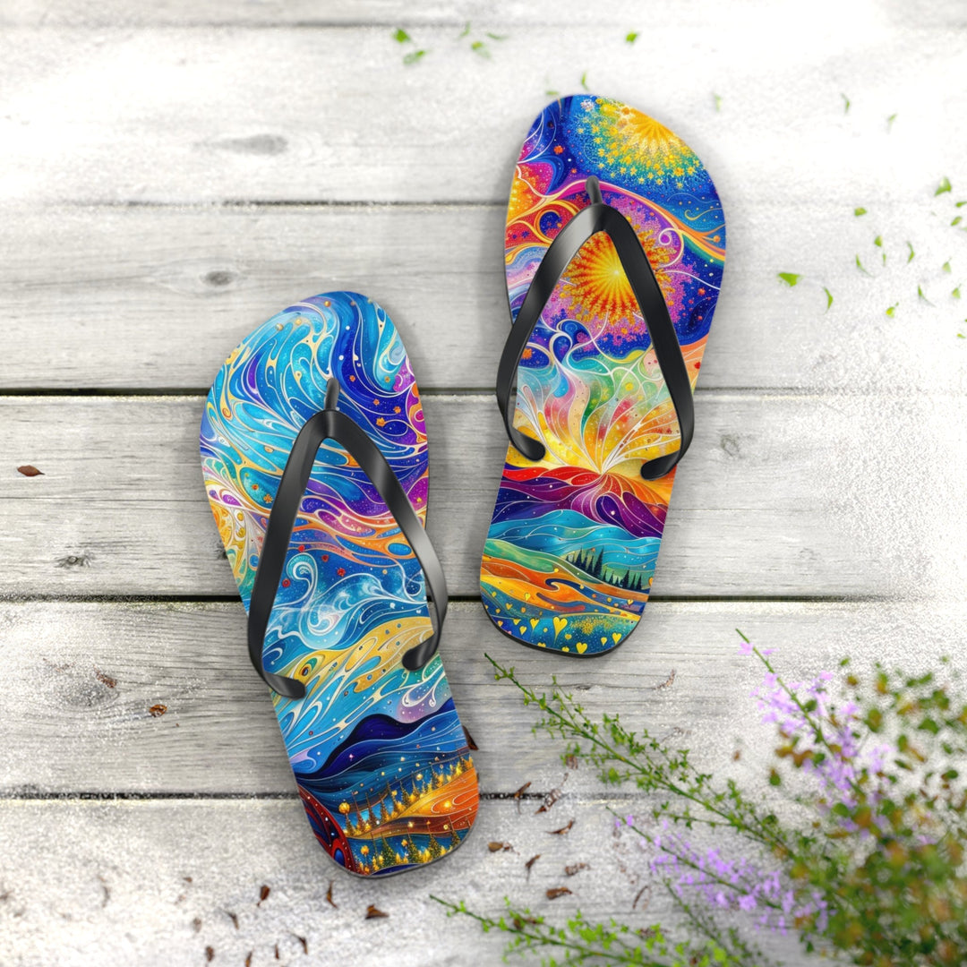 Cosmic Vibrant Landscape - Flip Flops - Shoes - g(0D·IO) - XL - Black sole -