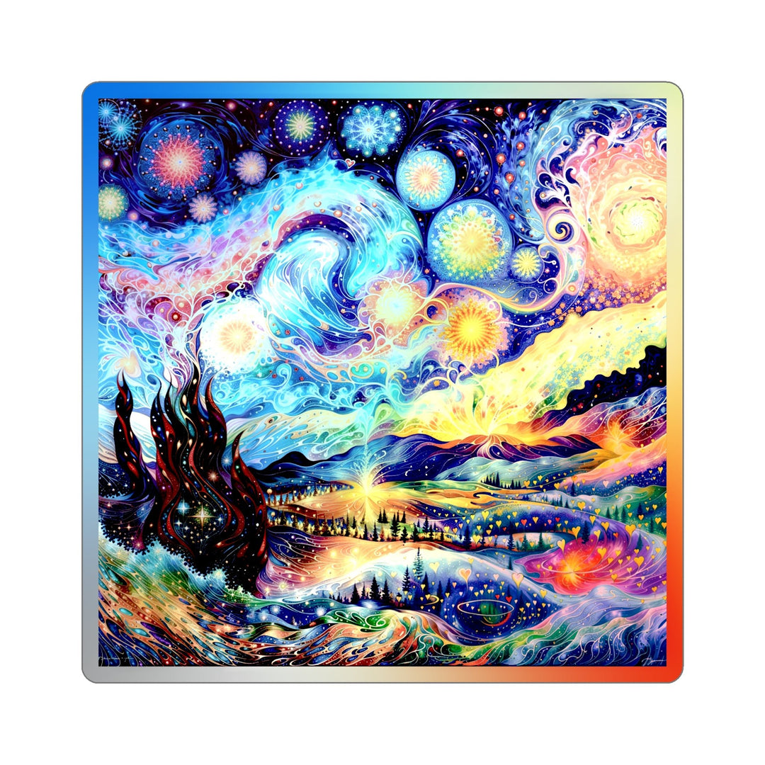 Cosmic Vibrant Landscape - Holographic Die-Cut Sticker - Paper products - g(0D·IO) - 3" × 3" - Die-Cut - Holographic