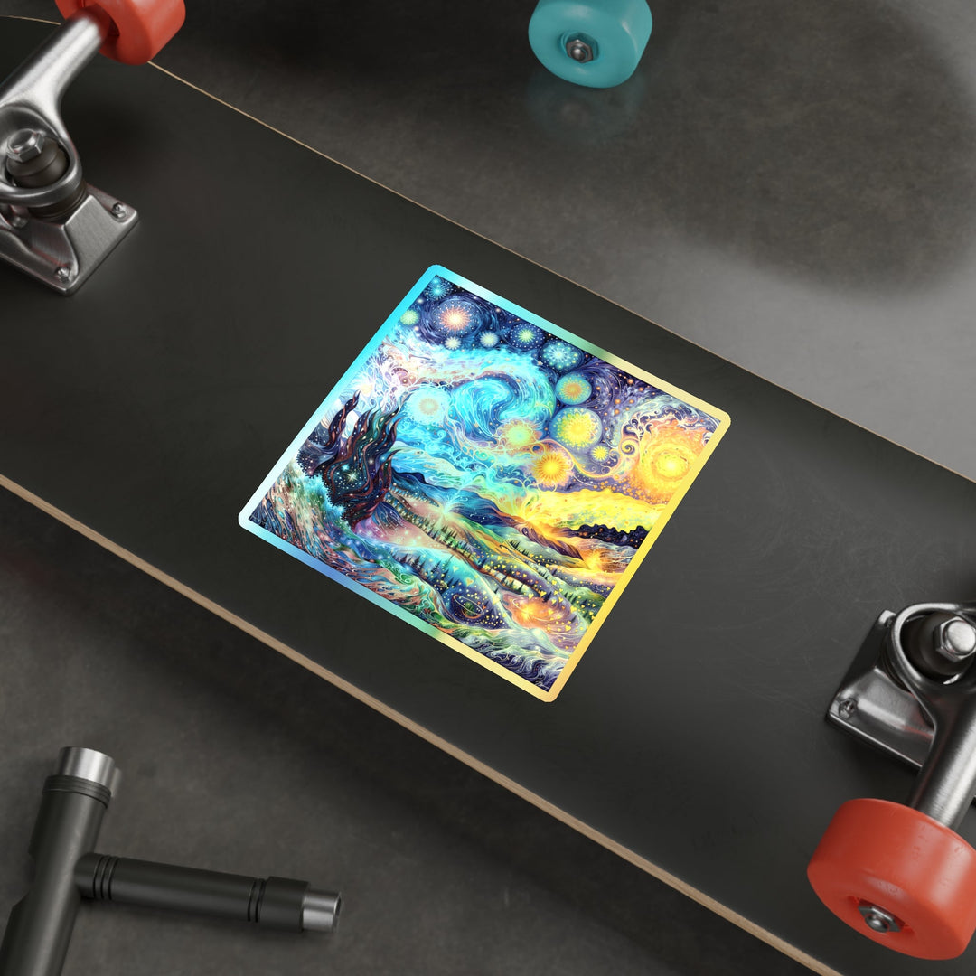 Cosmic Vibrant Landscape - Holographic Die-Cut Sticker - Paper products - g(0D·IO) - 5" × 5" - Die-Cut - Holographic