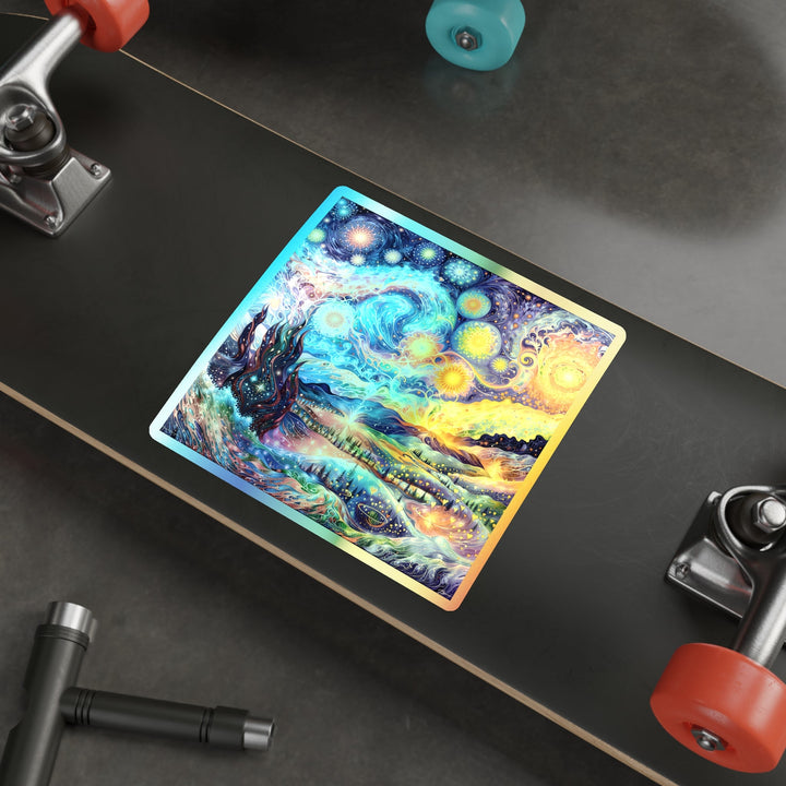 Cosmic Vibrant Landscape - Holographic Die-Cut Sticker - Paper products - g(0D·IO) - 5" × 5" - Die-Cut - Holographic