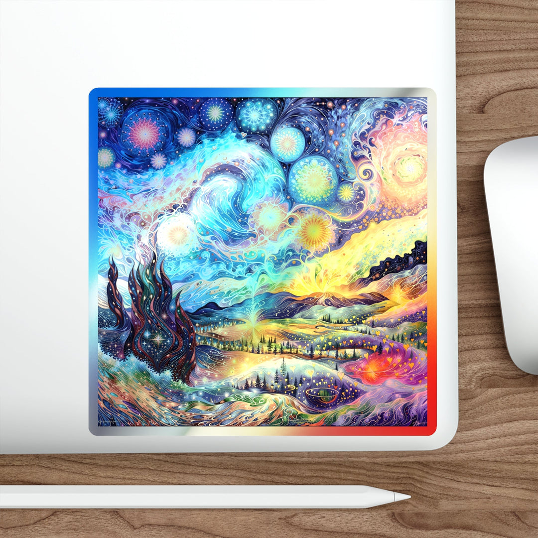 Cosmic Vibrant Landscape - Holographic Die-Cut Sticker - Paper products - g(0D·IO) - 5" × 5" - Die-Cut - Holographic