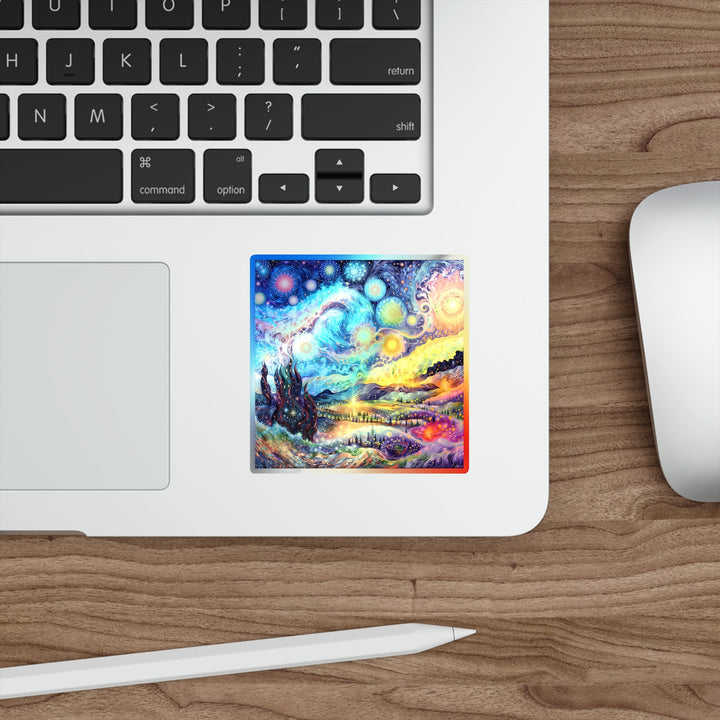 Cosmic Vibrant Landscape - Holographic Die-Cut Sticker - Paper products - g(0D·IO) - 5" × 5" - Die-Cut - Holographic