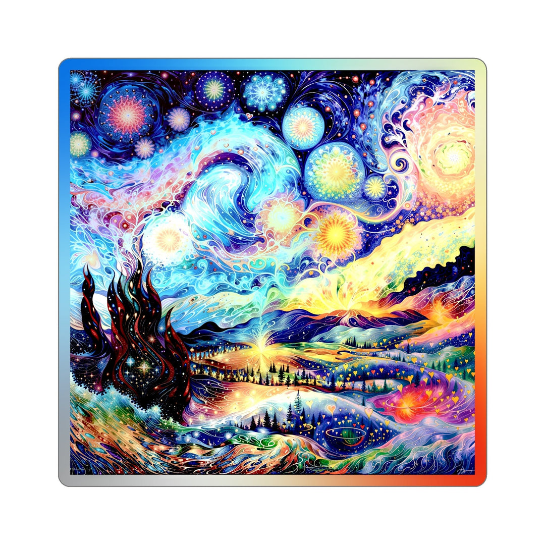 Cosmic Vibrant Landscape - Holographic Die-Cut Sticker - Paper products - g(0D·IO) - 4" × 4" - Die-Cut - Holographic