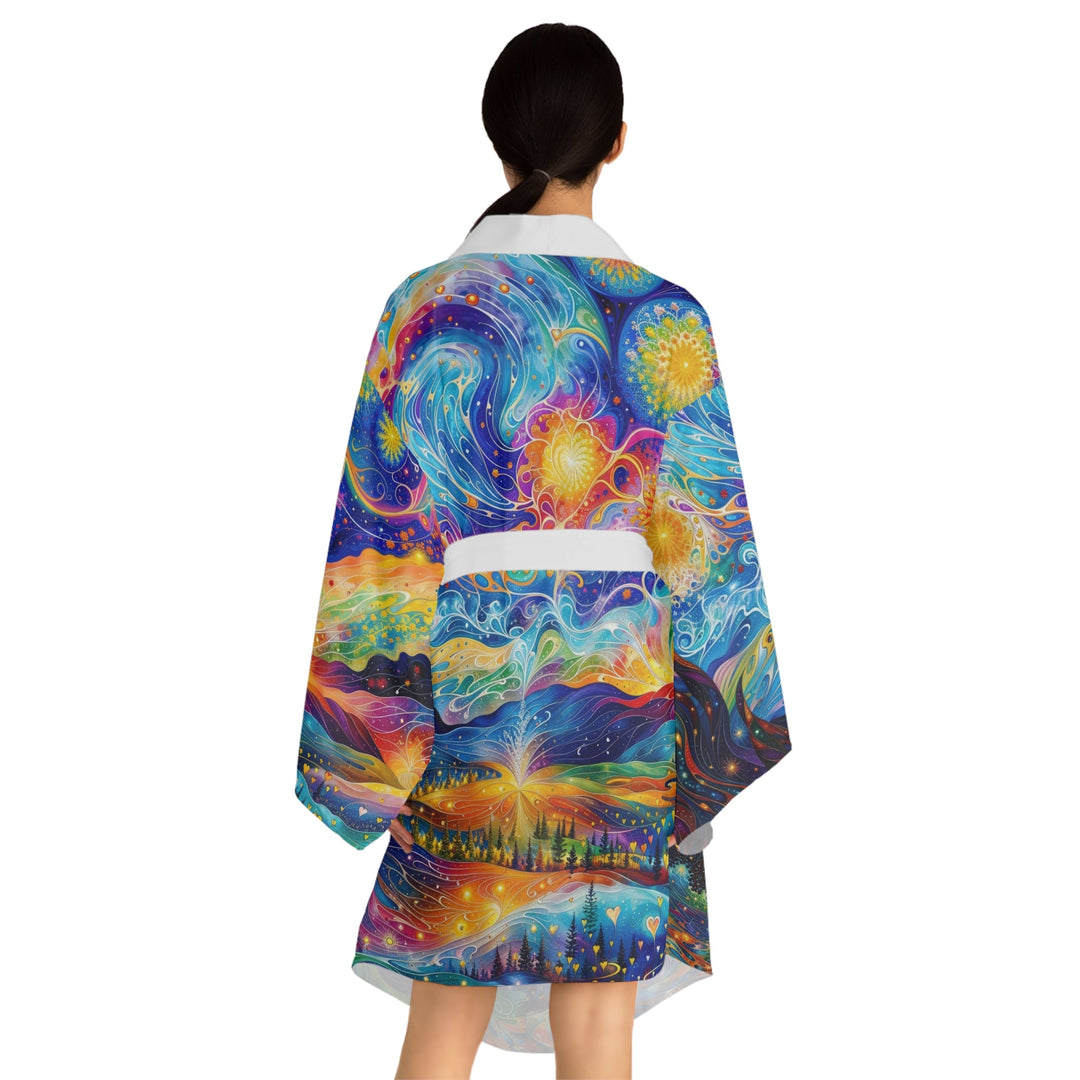 Cosmic Vibrant Landscape - Long Sleeve Kimono Robe - All Over Prints - g(0D·IO) - XS - Black -