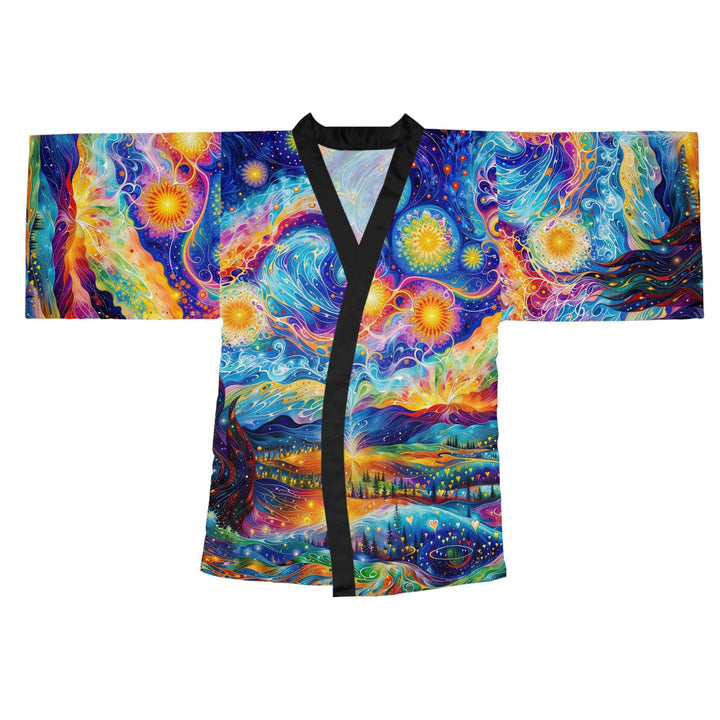 Cosmic Vibrant Landscape - Long Sleeve Kimono Robe - All Over Prints - g(0D·IO) - XS - Black -