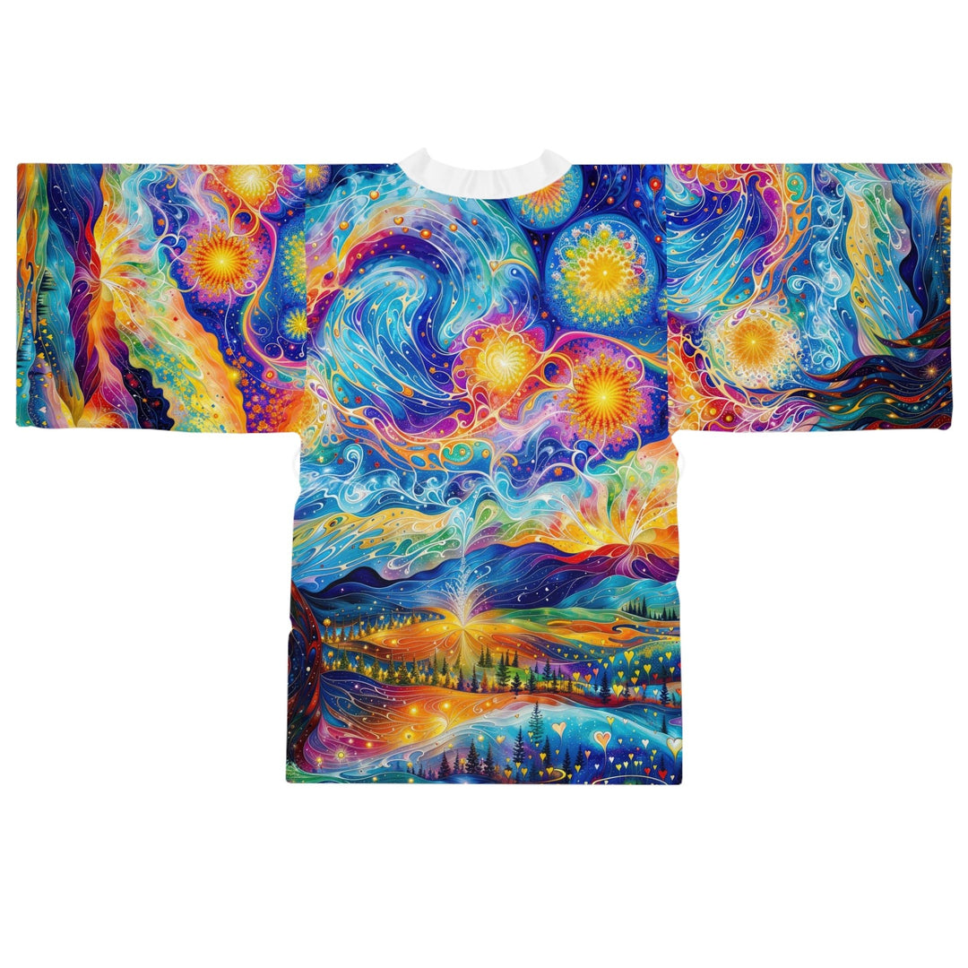 Cosmic Vibrant Landscape - Long Sleeve Kimono Robe - All Over Prints - g(0D·IO) - XS - Black -