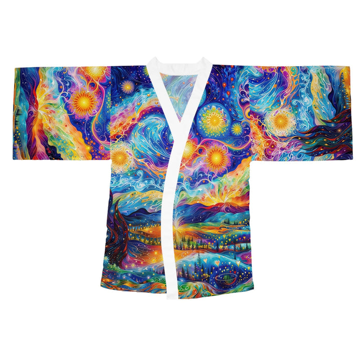 Cosmic Vibrant Landscape - Long Sleeve Kimono Robe - All Over Prints - g(0D·IO) - XS - White -