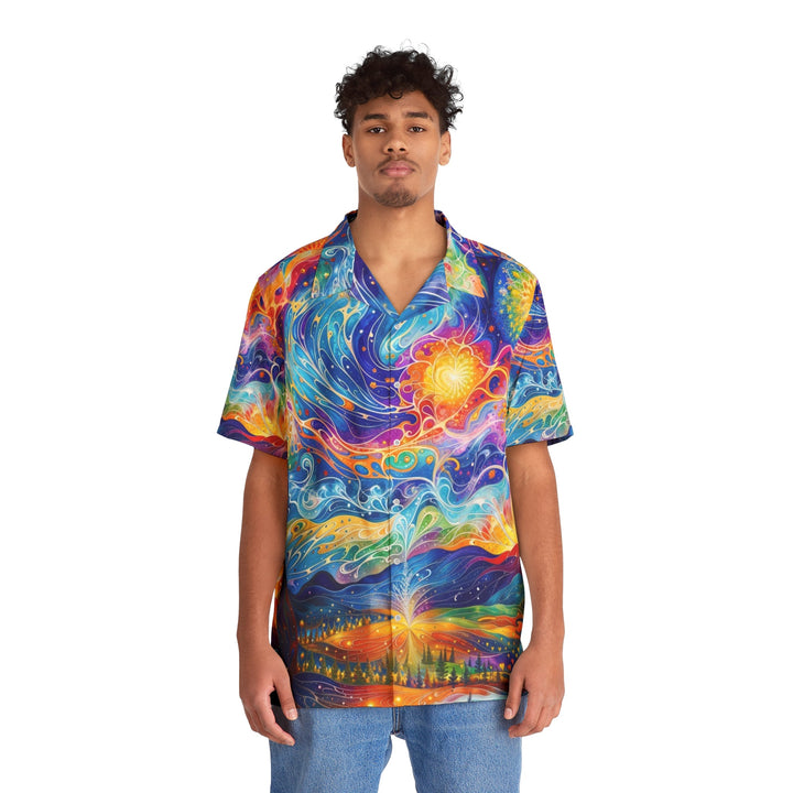 Cosmic Vibrant Landscape - Men's Hawaiian Shirt - All Over Prints - g(0D·IO) - S - Black -