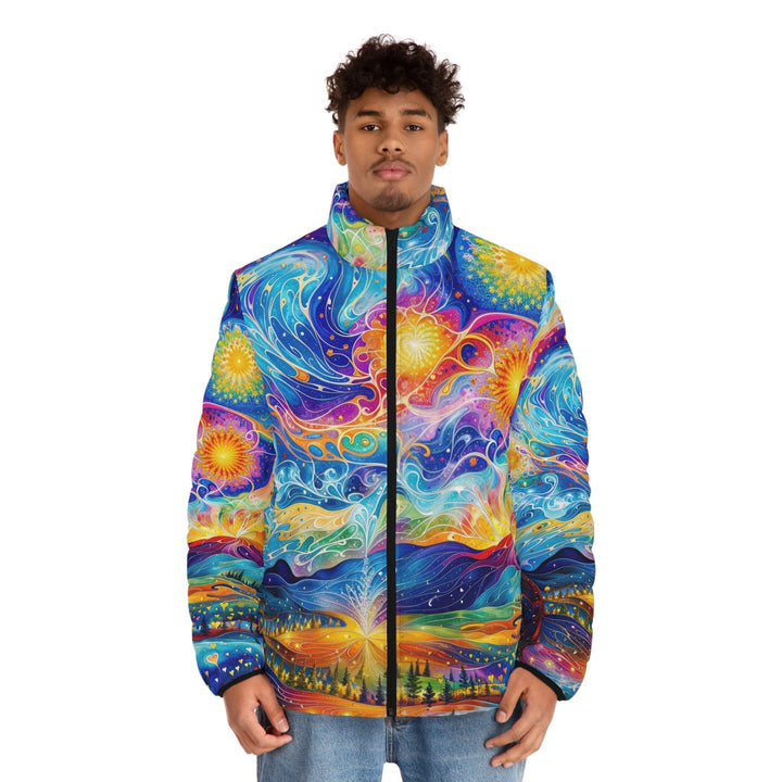 Cosmic Vibrant Landscape - Puffer Jacket - All Over Prints - g(0D·IO) - S - Black zipper -