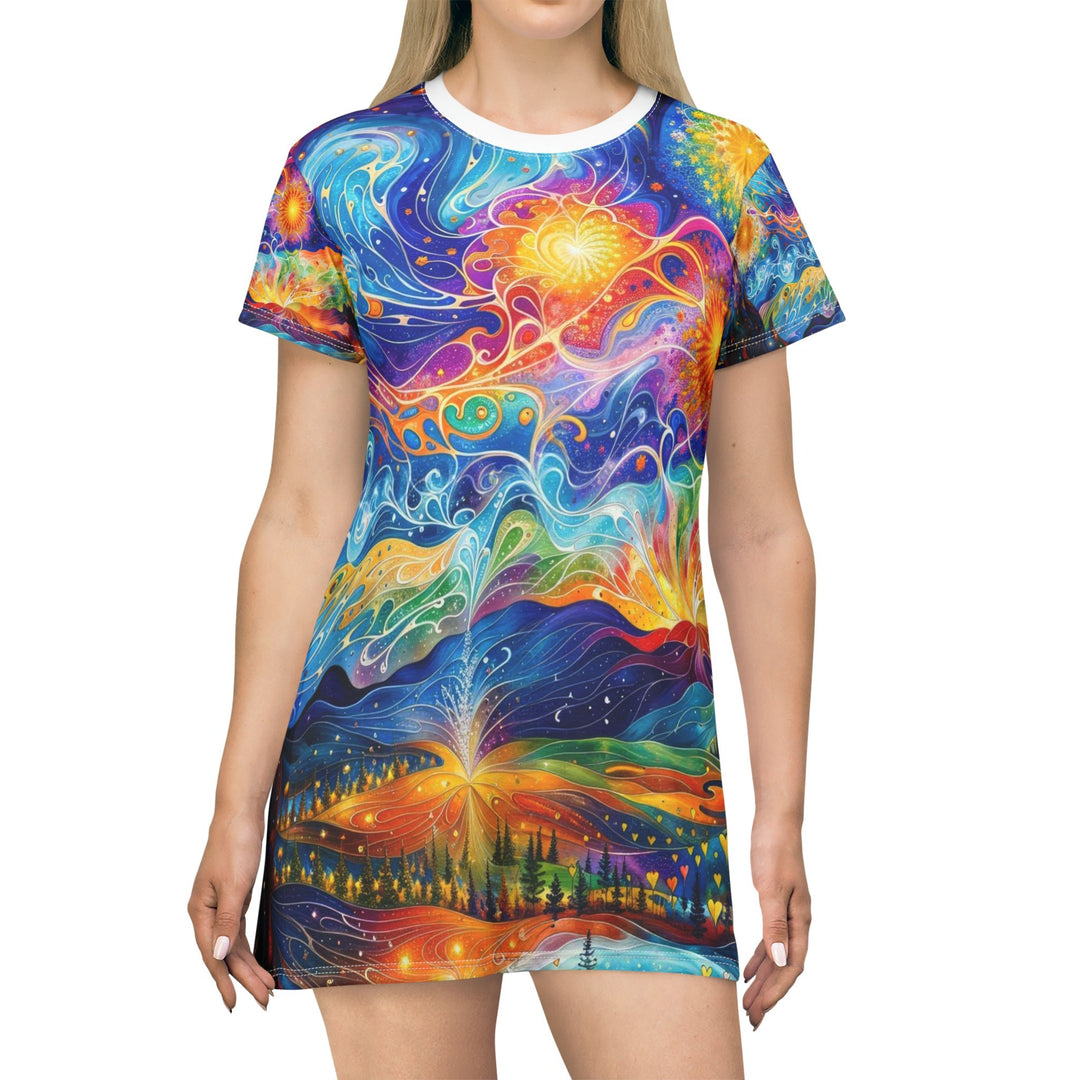 Cosmic Vibrant Landscape - T-Shirt Dress - All Over Prints - g(0D·IO) - XS - -