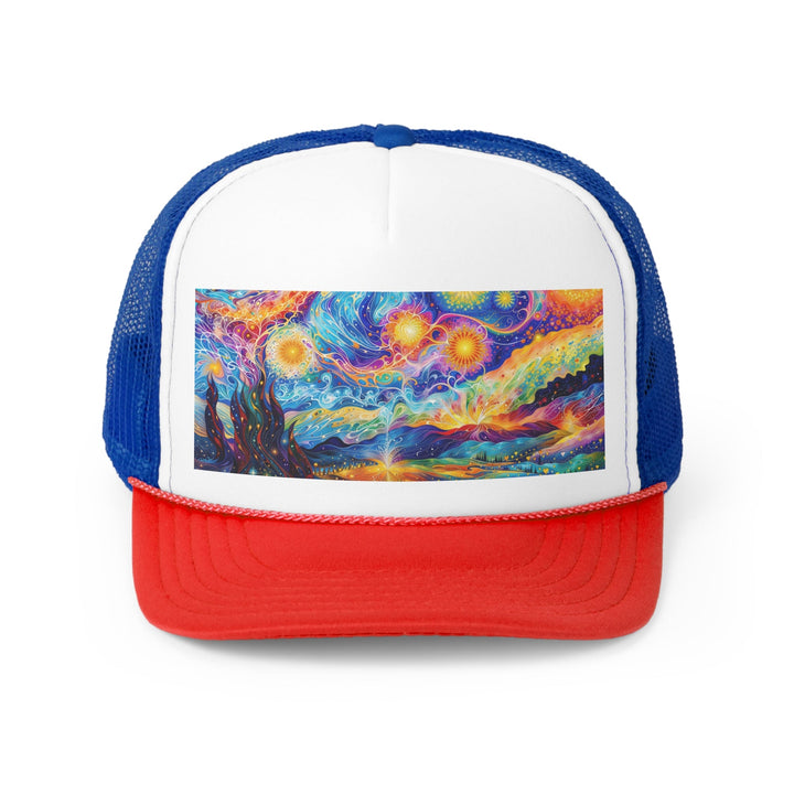 Cosmic Vibrant Landscape - Trucker Hat - Hats - g(0D·IO) - Blue/Red - One size -