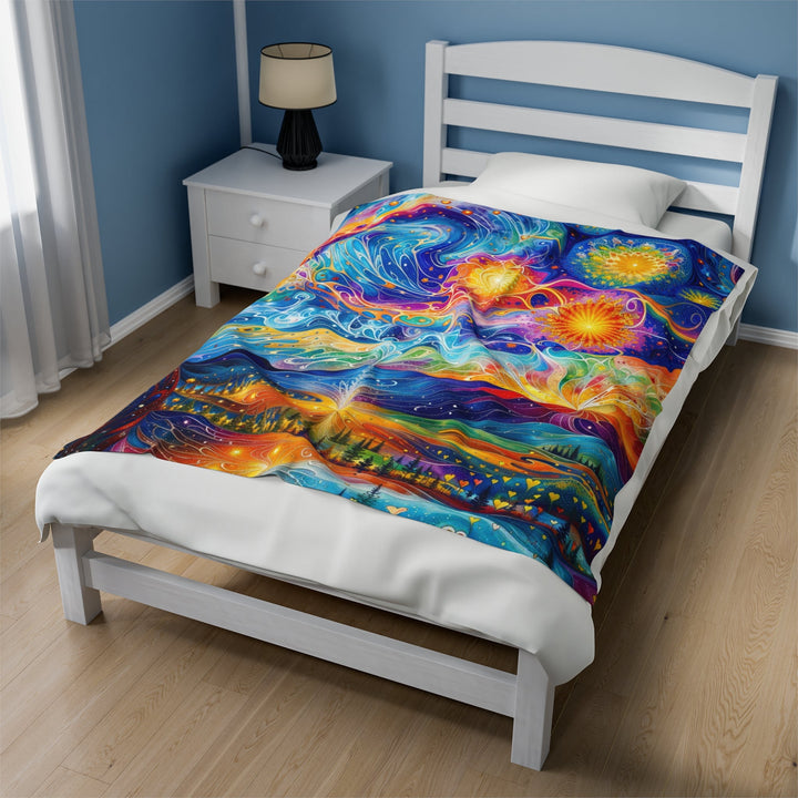 Cosmic Vibrant Landscape - Velveteen Plush Blanket - All Over Prints - g(0D·IO) - 60" × 80" - -