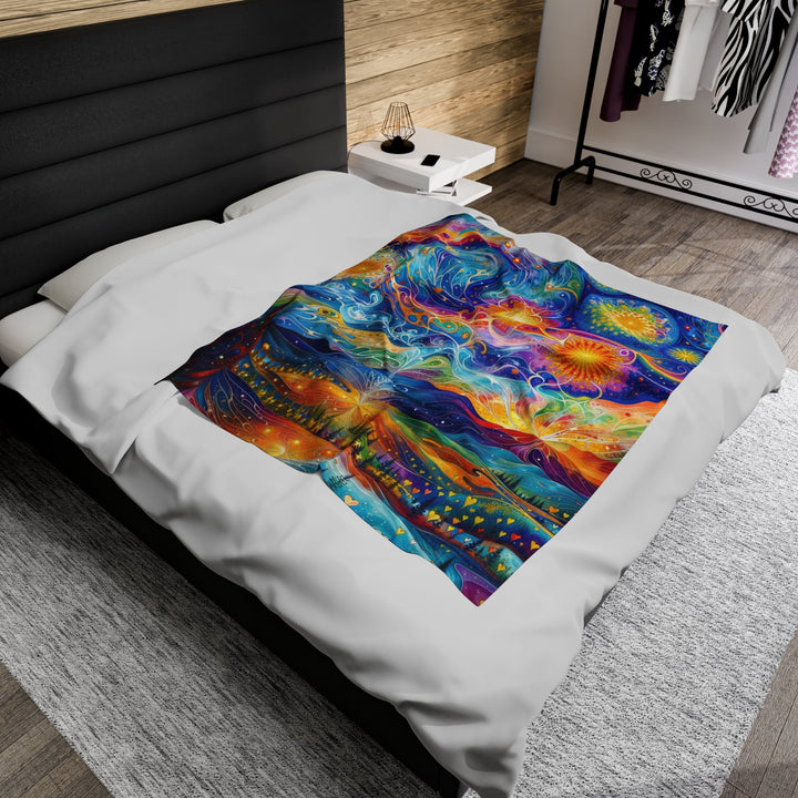 Cosmic Vibrant Landscape - Velveteen Plush Blanket - All Over Prints - g(0D·IO) - 60" × 80" - -