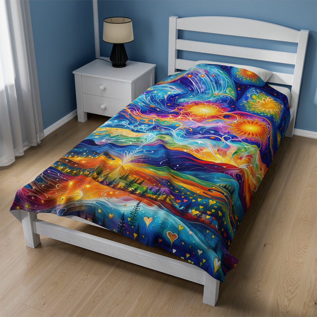 Cosmic Vibrant Landscape - Velveteen Plush Blanket - All Over Prints - g(0D·IO) - 60" × 80" - -