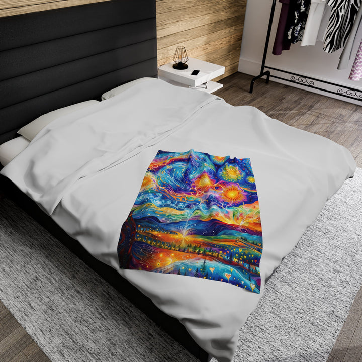 Cosmic Vibrant Landscape - Velveteen Plush Blanket - All Over Prints - g(0D·IO) - 60" × 80" - -