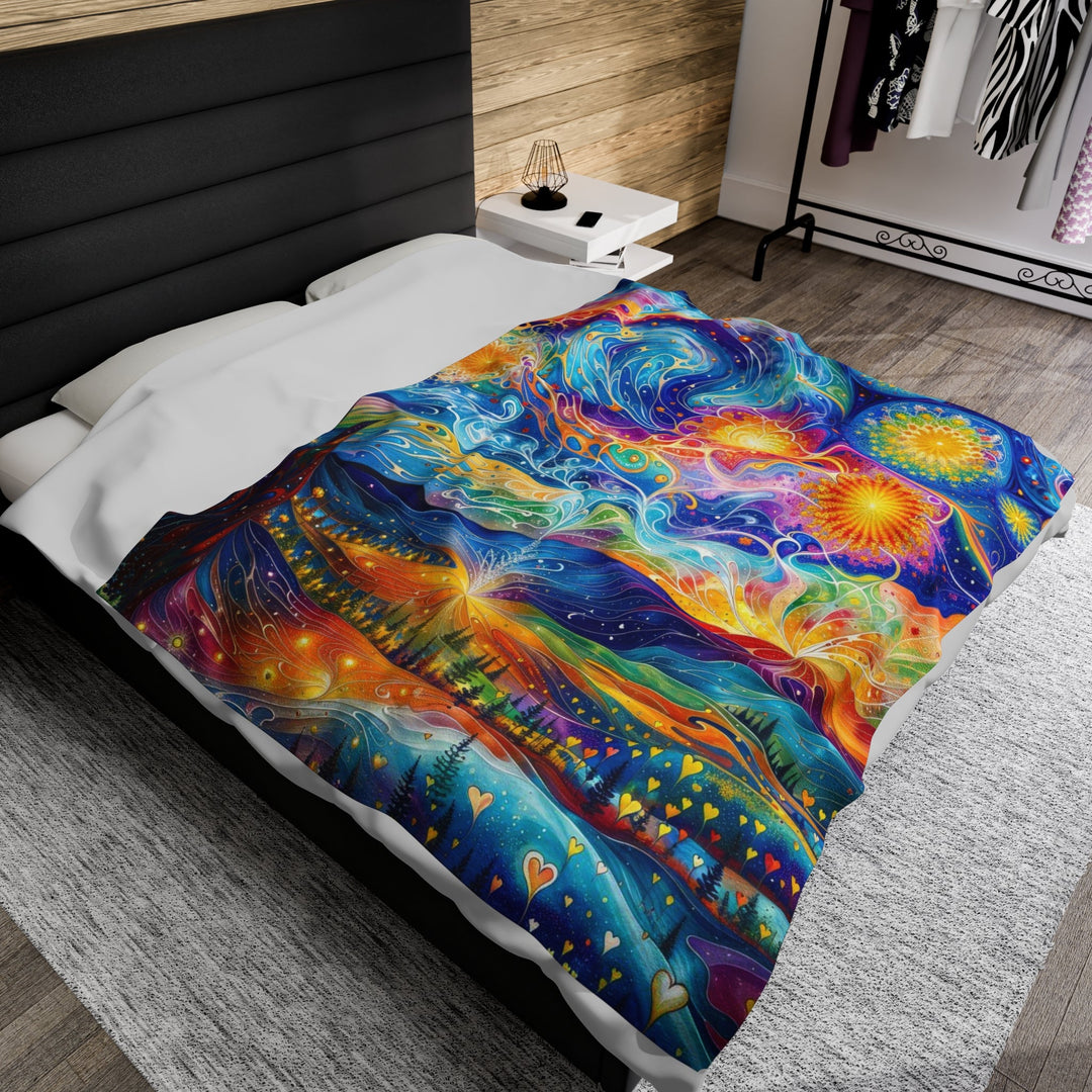 Cosmic Vibrant Landscape - Velveteen Plush Blanket - All Over Prints - g(0D·IO) - 60" × 80" - -