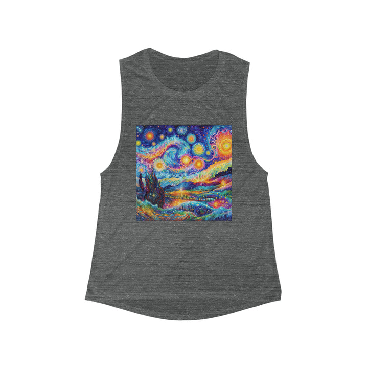 Cosmic Vibrant Landscape - Women's Flowy Scoop Muscle Tank - Tank Top - g(0D·IO) - S - Asphalt Slub -