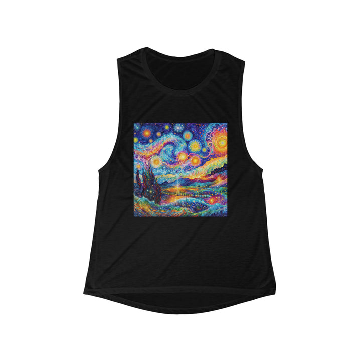 Cosmic Vibrant Landscape - Women's Flowy Scoop Muscle Tank - Tank Top - g(0D·IO) - S - Black -