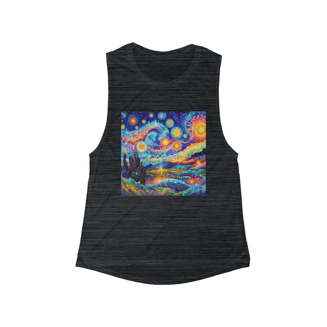 Cosmic Vibrant Landscape - Women's Flowy Scoop Muscle Tank - Tank Top - g(0D·IO) - S - Black Slub -