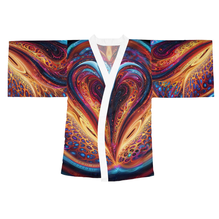 Cosmic Vibrant Swirls - Long Sleeve Kimono Robe - All Over Prints - g(0D·IO) - XS - White -