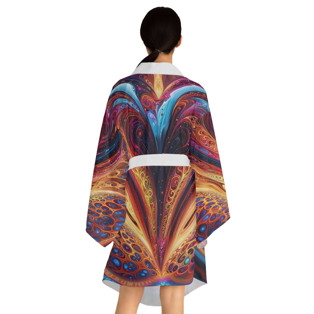 Cosmic Vibrant Swirls - Long Sleeve Kimono Robe - All Over Prints - g(0D·IO) - XS - Black -